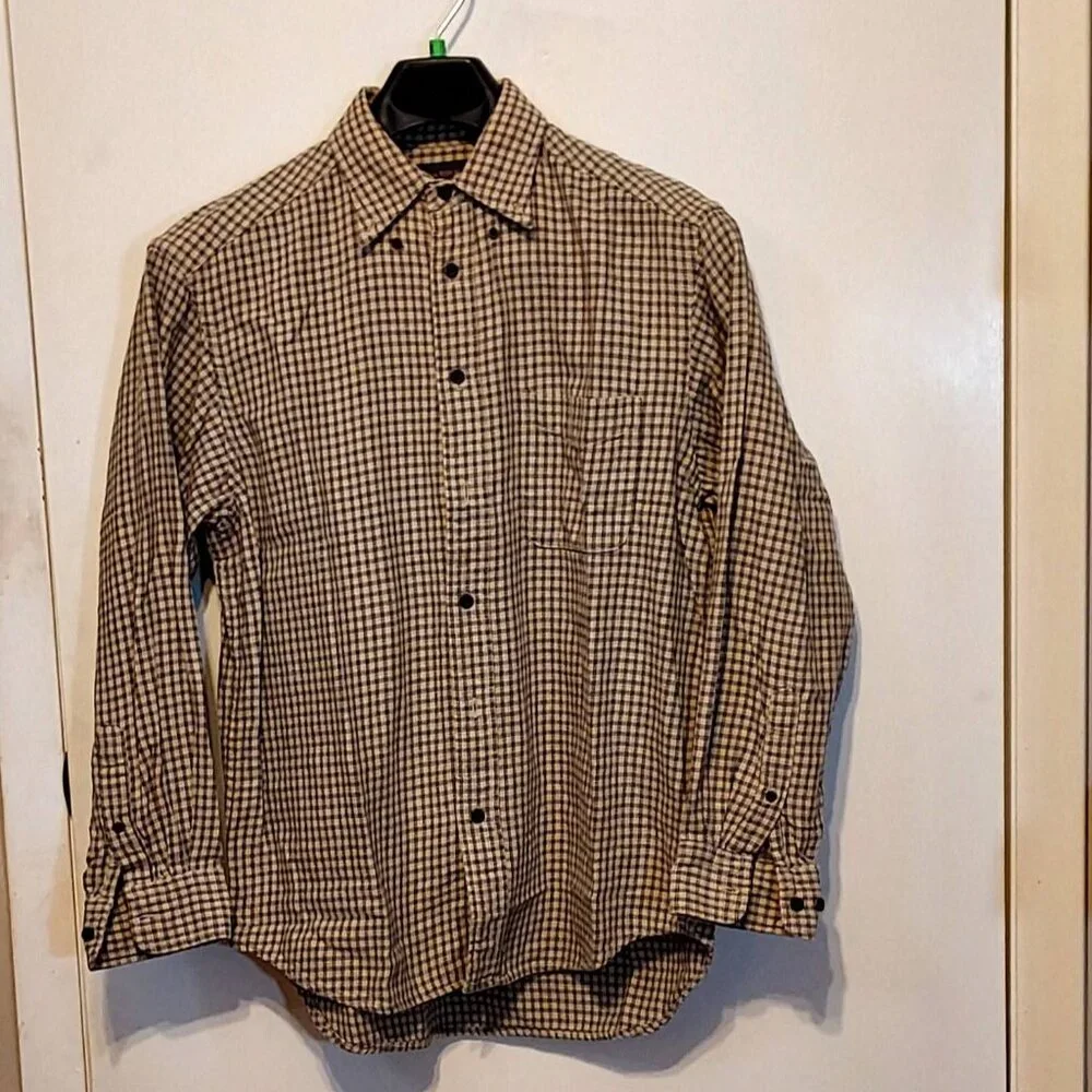 Banana Repulbic Mens Long Sleeve Shirt, Check Design, Button Down Collar, Brown